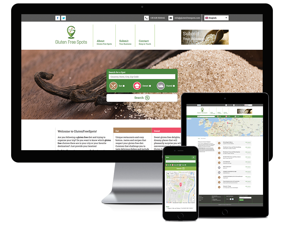Glute Free Spots, responsive σχεδιασμός κατασκευή ιστοσελίδας, website responsive design development